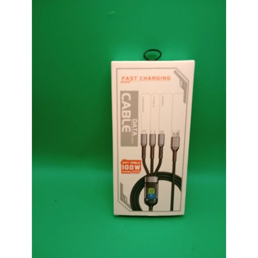 3-in-1 Fast Charging Cable USB-C  Micro-USB Black Transparent LED Light